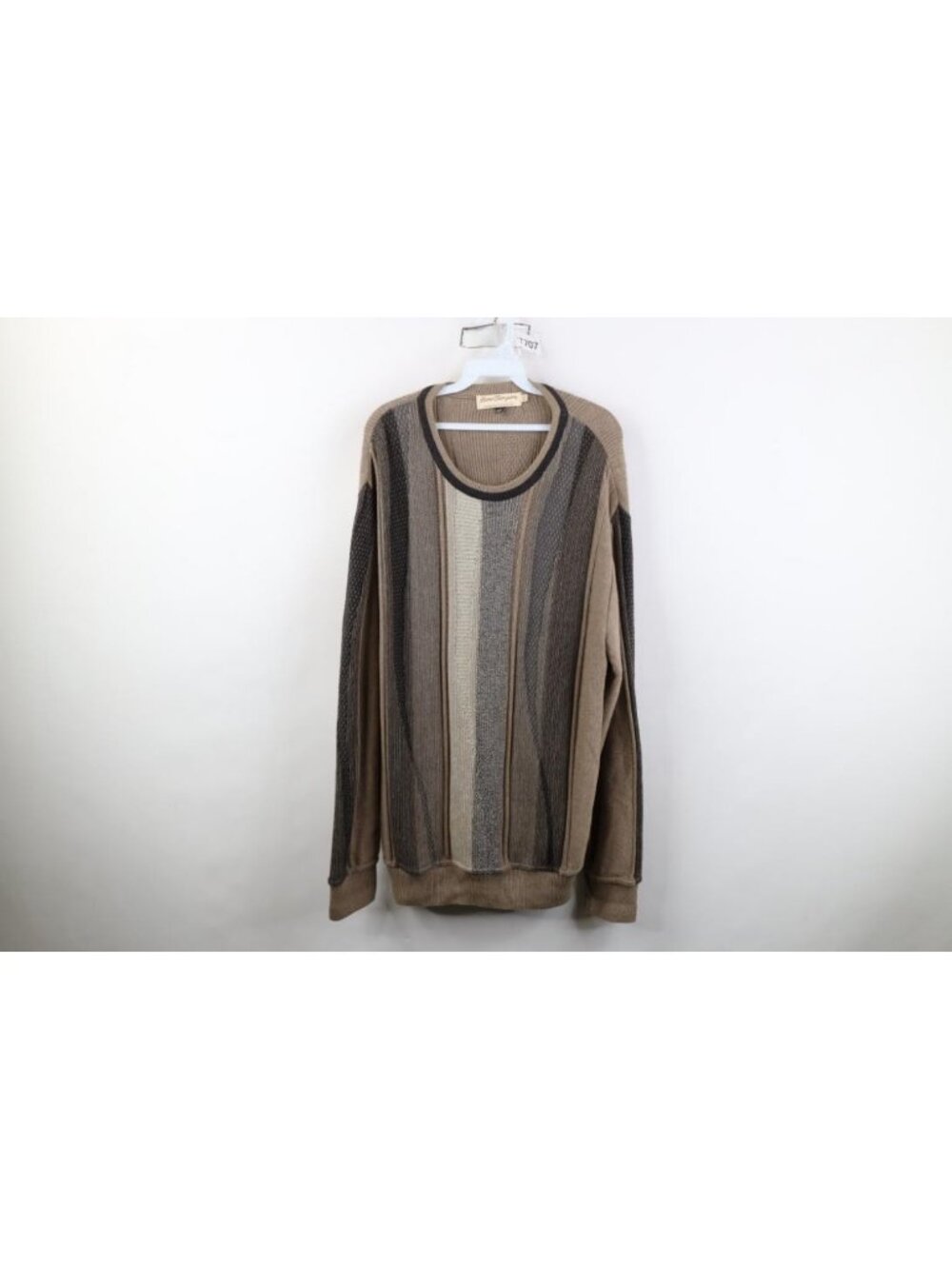 Vintage 90s Streetwear Mens Medium Earth Tone Striped Knit Crewneck Sweater